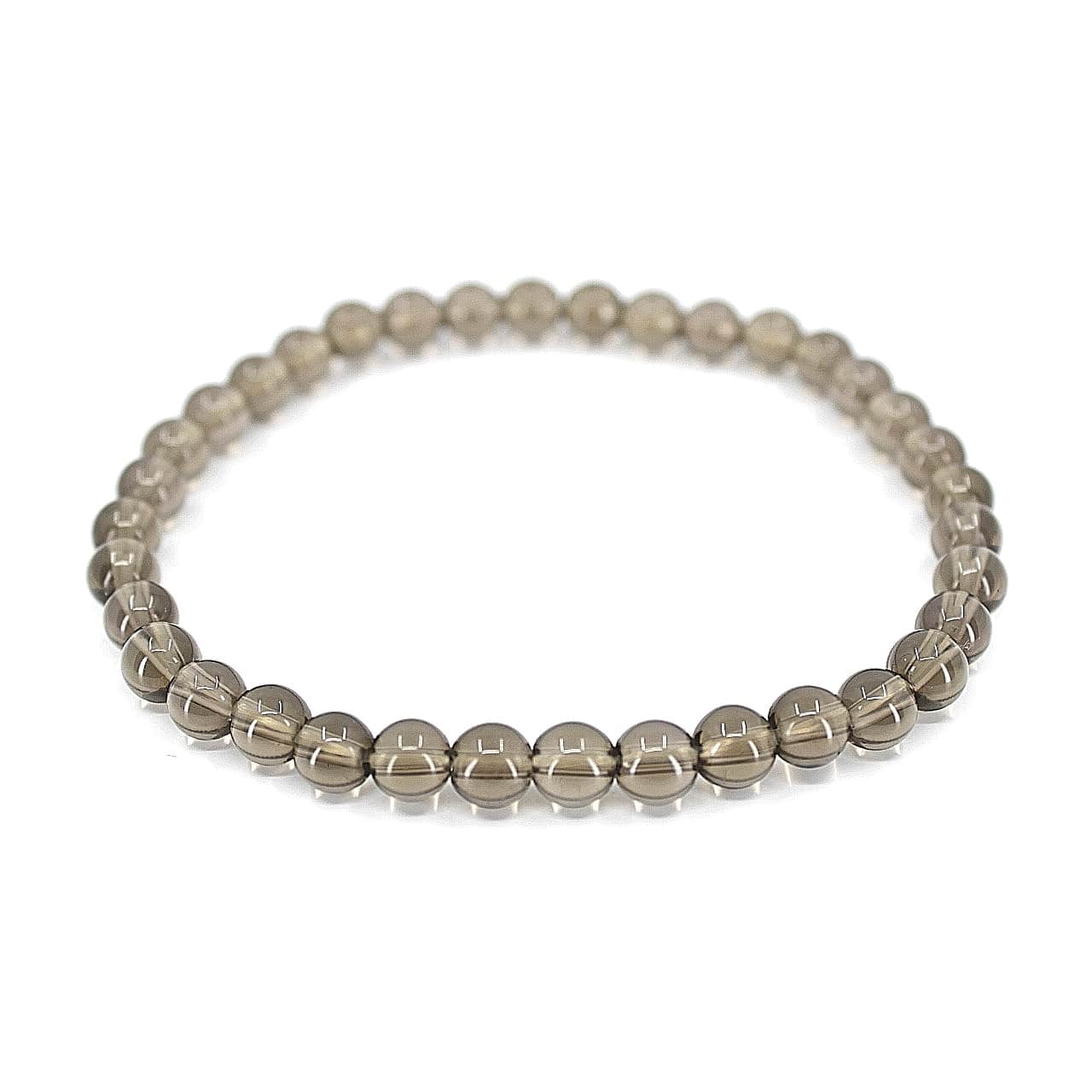 Bracelet de perles translucides brun gris de 6 mm sur fond blanc