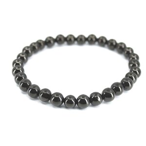 Bracelet en Jaïs noir à perles rondes de 6 mm