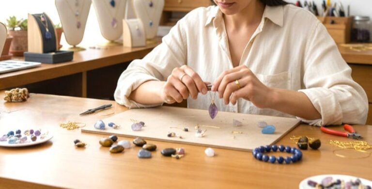 Création d’un bijou en pierres naturelles à l’atelier