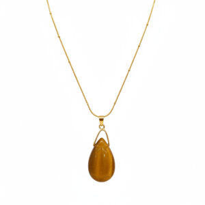 Collier Goutte Œil de Tigre doré sur fond blanc