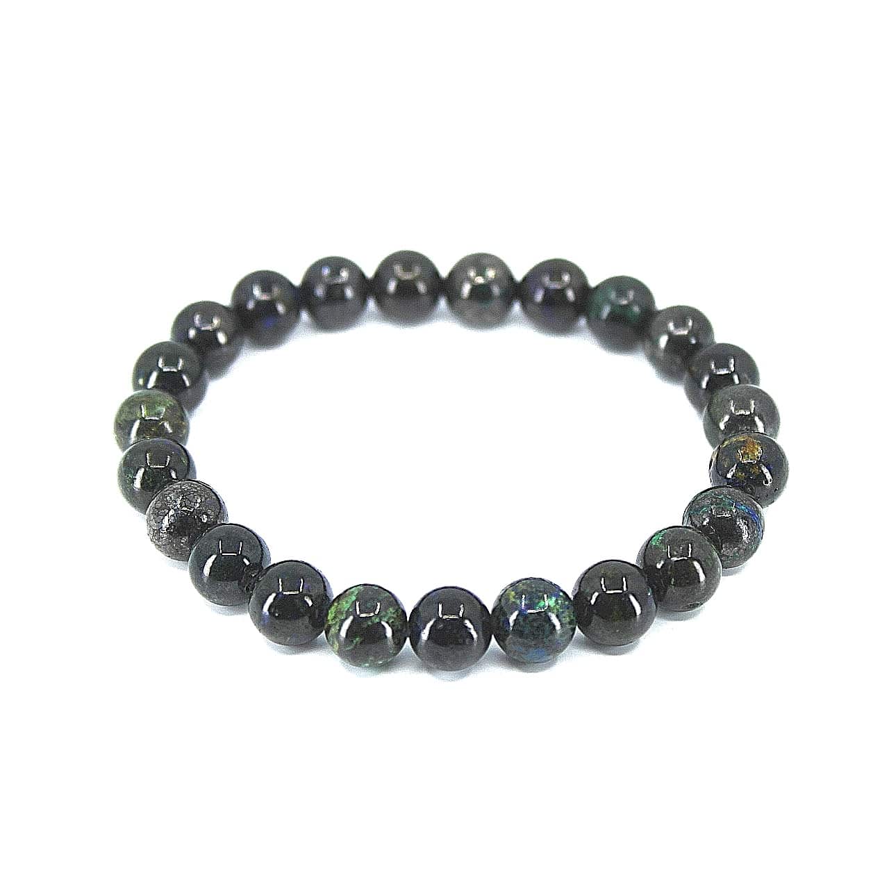 Bracelet en azurite malachite, perles de 8 mm bleues et vertes