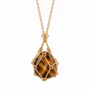 Collier Écrin au trésor doré avec pierre naturelle œil de tigre